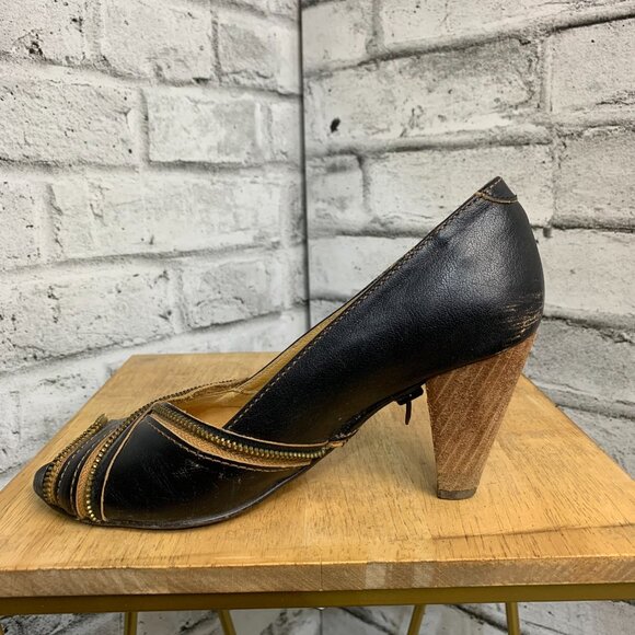 Fly Girl London Pump Brown Leather Retro Cone High Heels - Picture 5 of 13